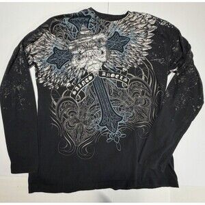 Xzavier Long Sleeves Shirt Men's XL Black Skull Wings Sword Gothic Biker